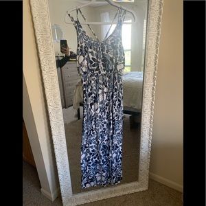 Blue and white floral maxi dress